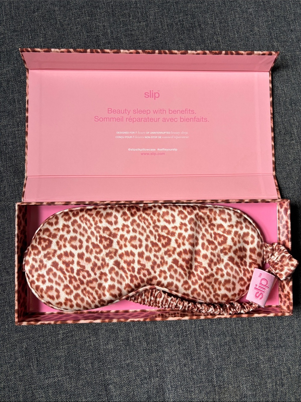 slip Leopard Print Pink and Brown Pure Silk Sleep Mask